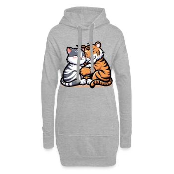 Câlin Chat Et Tigre Amoureux - Sweat-shirt à capuche long Femme - gris chiné - Devant