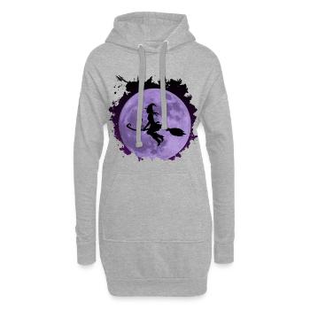 Sorcière avec chat doux « Catrina » sur balai avec la lune - Sweat-shirt à capuche long Femme - gris chiné - Devant