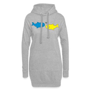 Fröhliche Fische Blau Gelb - Hoodie-Kleid - Grau meliert - Vorne