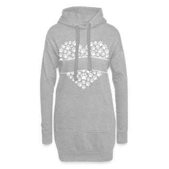 Hund und Pfote in Herz Heart Love Dog Herzform - Hoodie-Kleid - Grau meliert - Vorne