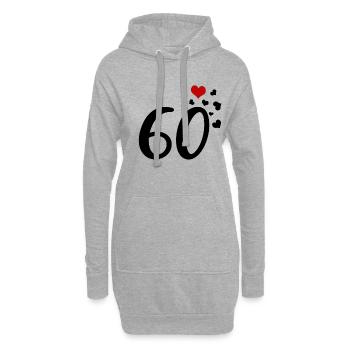 60e anniversaire coeurs 60 - Sweat-shirt à capuche long Femme - gris chiné - Devant