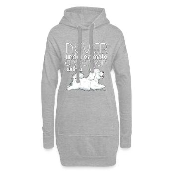 Coton De Tuléar Femme2 - Sweat-shirt à capuche long Femme - gris chiné - Devant