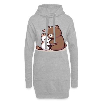 Câlin Chat Et Ours Amoureux - Sweat-shirt à capuche long Femme - gris chiné - Devant