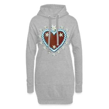 Lebkuchenherz Edelweiss + Dein Text Wunschtext - Hoodie-Kleid - Grau meliert - Vorne