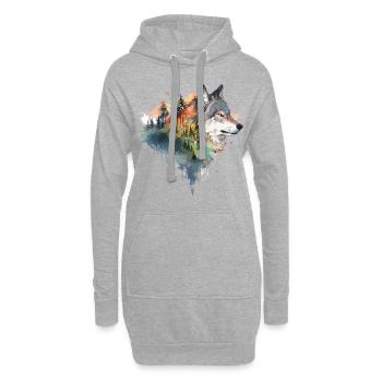 Wolf Wolfskopf Natur Wildnis Wald Bäume Kunst - Hoodie-Kleid - Grau meliert - Vorne
