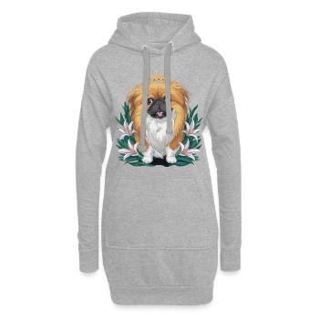 Niedlicher Pekinese mit Krone und Lillien - Hoodie-Kleid - Grau meliert - Vorne