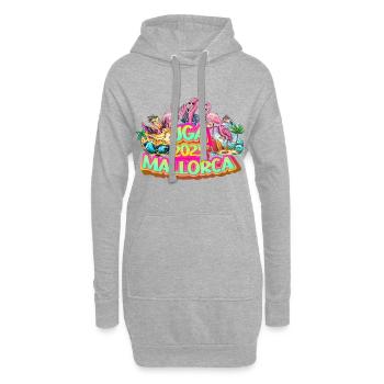 Enterrement de vie de garçon 2025 Majorque Malle Party Célébrer la bière Flamingo - Sweat-shirt à capuche long Femme - gris chiné - Devant