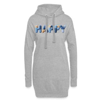 Lettres en tissu heureux Bleu beige raccommodé - Sweat-shirt à capuche long Femme - gris chiné - Devant