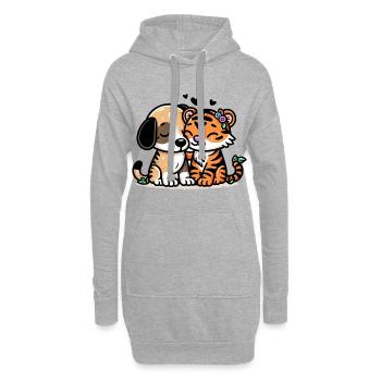 Cuddling Dog And Tiger In Love - Hoodie-Kleid - Grau meliert - Vorne