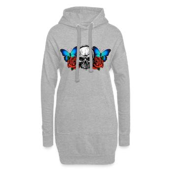 Totenkopf Totenschädel Rosen Blumen Schmetterling - Hoodie-Kleid - Grau meliert - Vorne