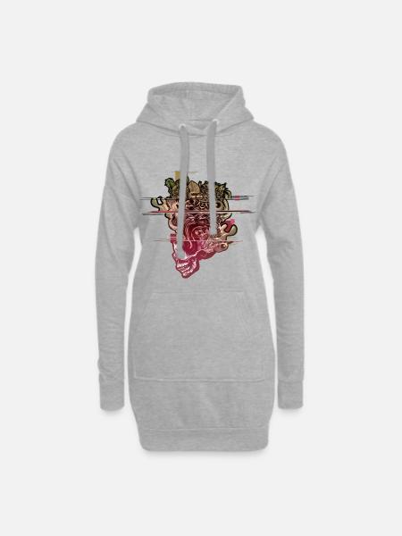 Tête de crâne soufflé Glitch - Sweat-shirt à capuche long Femme - gris chiné