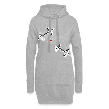 Fitness Haltères - avec coeur rouge - i love - Sweat-shirt à capuche long Femme - gris chiné - Devant