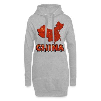 Chine Asie Asie continent Drapeau Drapeau Police - Sweat-shirt à capuche long Femme - gris chiné - Devant