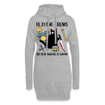 Jouer de la batterie parce que le meurtre est un mauvais chat - Sweat-shirt à capuche long Femme - gris chiné - Devant