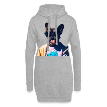 Drôle de chien avec la langue tendue - Sweat-shirt à capuche long Femme - gris chiné - Devant