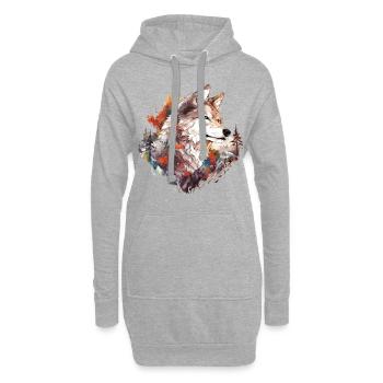Wolf Wolfskopf Natur Wildnis Wald Bäume Kunst - Hoodie-Kleid - Grau meliert - Vorne