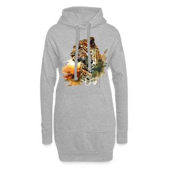 Leopard Raubkatze Natur Wildnis Afrika Safari - Hoodie-Kleid - Grau meliert - Vorne