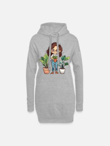 Pflanzen Plant Lady Frau Mädchen I Love Plants - Hoodie-Kleid - Grau meliert
