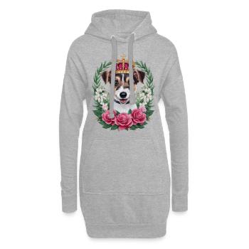 Jack Russel Terrier mit Krone und Rosen - Hoodie-Kleid - Grau meliert - Vorne