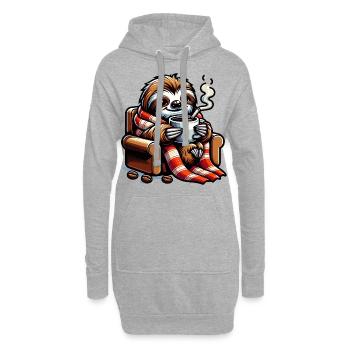 Gemütliches Faultier Mit Kaffee - Hoodie-Kleid - Grau meliert - Vorne