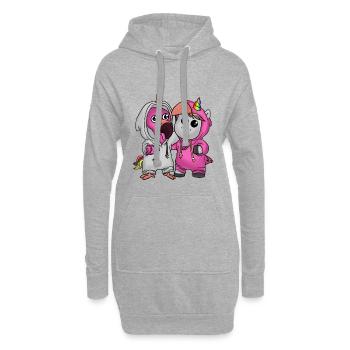 Flamingo u. Einhorn Beste Freunde T-Shirt Mädchen - Hoodie-Kleid - Grau meliert - Vorne