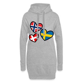 Coeur Norvège Suède Danemark Scandinavie - Sweat-shirt à capuche long Femme - gris chiné - Devant