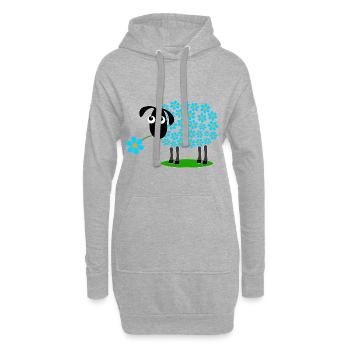 Schaf mit türkisen Blumen statt Wolle - Geschenk - Hoodie-Kleid - Grau meliert - Vorne