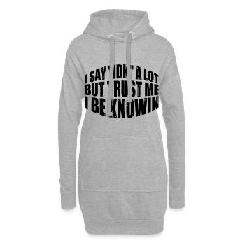 Je dis souvent 'IDK' mais croyez-moi, je suis connu en 38 - Sweat-shirt à capuche long Femme - gris chiné - Devant