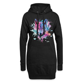 Wolf Wolfskopf Bunt Splash Natur Wildnis Kunst - Hoodie-Kleid - Schwarz - Vorne
