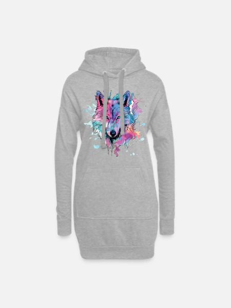 Wolf Wolfskopf Bunt Splash Natur Wildnis Kunst - Hoodie-Kleid - Grau meliert