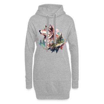 Loup tête de loup Nature nature sauvage aventure forêt Art - Sweat-shirt à capuche long Femme - gris chiné - Devant