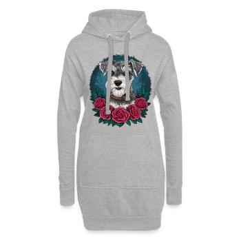 Zwergschnauzer im Cartoonstil mit schönen Rosen - Hoodie-Kleid - Grau meliert - Vorne