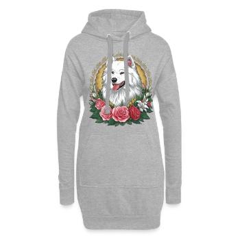 Spitz Samoyède doux aux roses et aux lys - Sweat-shirt à capuche long Femme - gris chiné - Devant