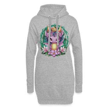 Dragon avec couronne et fleurs colorées - Sweat-shirt à capuche long Femme - gris chiné - Devant