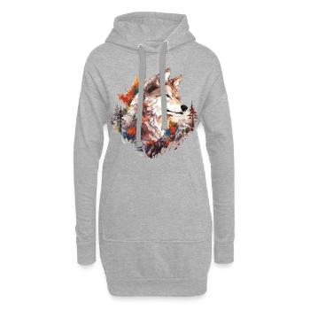Wolf Wolfskopf Wald Natur Berge Wildnis Sonne - Hoodie-Kleid - Grau meliert - Vorne