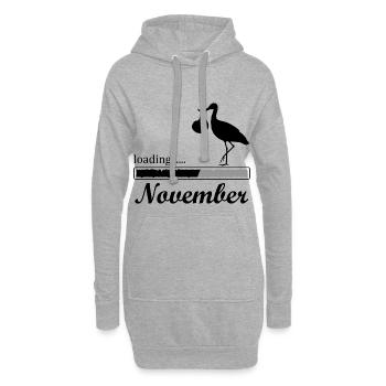 Bébé arrive en novembre grossesse de cigogne - Sweat-shirt à capuche long Femme - gris chiné - Devant