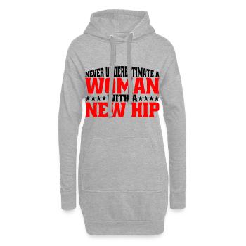Ne sous-estimez jamais une femme avec une nouvelle hanche 10 - Sweat-shirt à capuche long Femme - gris chiné - Devant