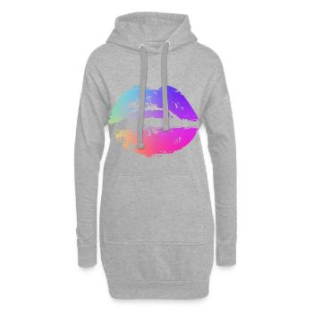 lèvre de couleur néon - Sweat-shirt à capuche long Femme - gris chiné - Devant