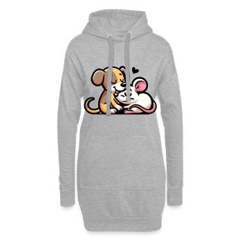 Câlin Chien Et Souris Amoureux - Sweat-shirt à capuche long Femme - gris chiné - Devant