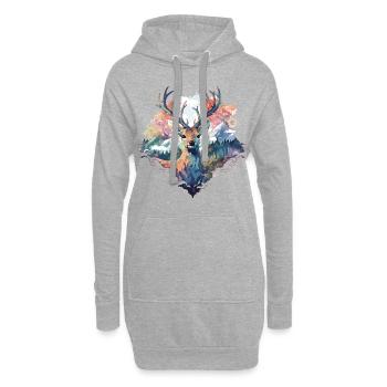 Cerf Cerf Bois animal Nature Forêt Montagnes sauvages - Sweat-shirt à capuche long Femme - gris chiné - Devant
