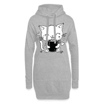 Katze Kaffee Katzenliebhaber Kaffeeliebhaber - Hoodie-Kleid - Grau meliert - Vorne