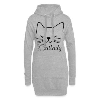 Katze Catlady Silhouette Umriss Lineart Kunst - Hoodie-Kleid - Grau meliert - Vorne