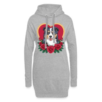 Dessin animé berger australien avec des roses - Sweat-shirt à capuche long Femme - gris chiné - Devant