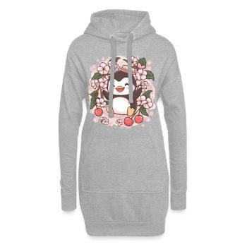 Dessin animé Kawaii Pingouin aux cerises - Sweat-shirt à capuche long Femme - gris chiné - Devant
