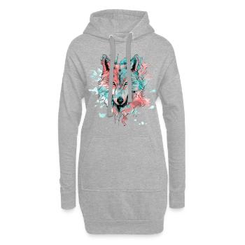 Wolf Wolfskopf Raubtier Wald Natur Wildnis Kunst - Hoodie-Kleid - Grau meliert - Vorne