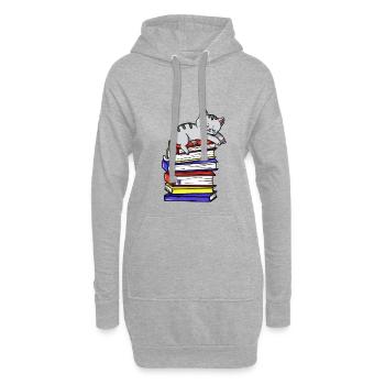 Katze Kätzchen Buch Lesen Bücherwurm Geschenk - Hoodie-Kleid - Grau meliert - Vorne