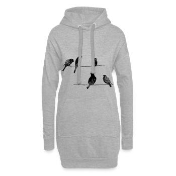 Quatre oiseaux Tshirt oiseaux sur un fil - Sweat-shirt à capuche long Femme - gris chiné - Devant