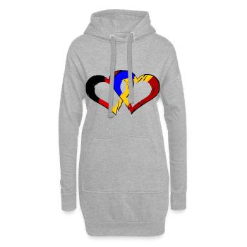 Amour roumain allemand - Sweat-shirt à capuche long Femme - gris chiné - Devant