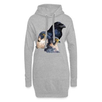 Corbeau et faucons - Sweat-shirt à capuche long Femme - gris chiné - Devant