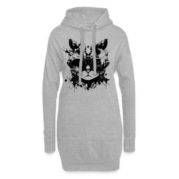 Cyberpunk Katze, Katzenkopf, Roboter, Cyborg - Hoodie-Kleid - Grau meliert - Vorne